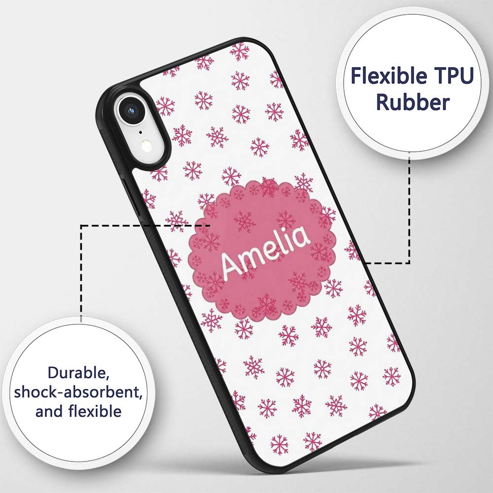 Simple Pink Snowflake Polka Dot Winter Seamless Custom Name Protective Phone Case Mobile Cover Durable Everyday Smartphone Shock Resistant