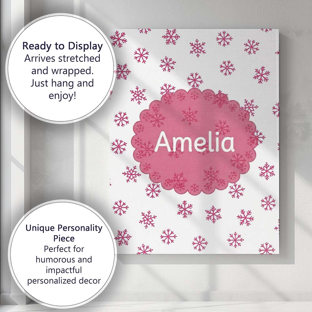 Personalised Name Simple Pink Snowflake Custom Modern Room Accent Elegant Feature Canvas Wall Art Print Decor Picture Ready to Hang