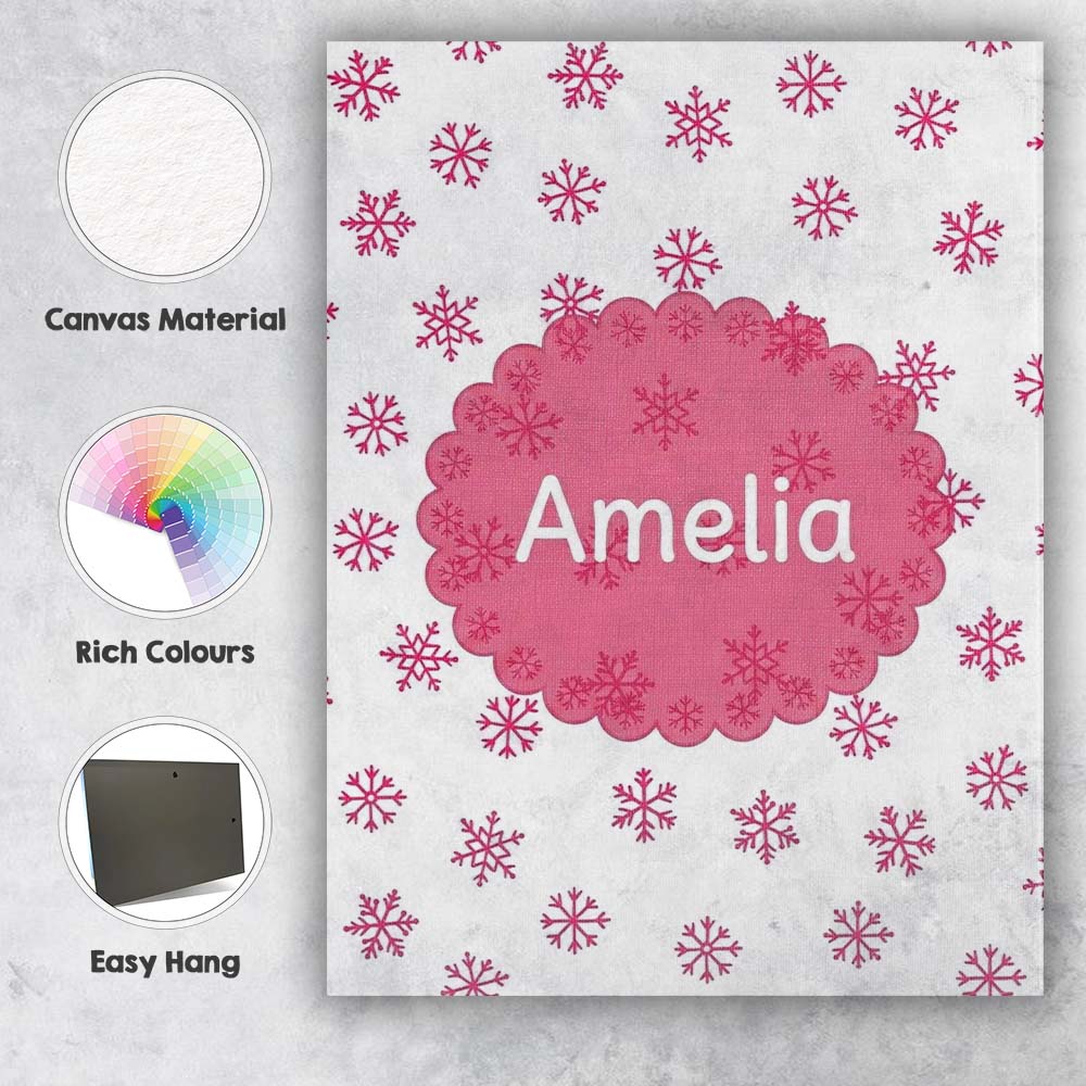 Personalised Name Simple Pink Snowflake Custom Modern Room Accent Elegant Feature Canvas Wall Art Print Decor Picture Ready to Hang