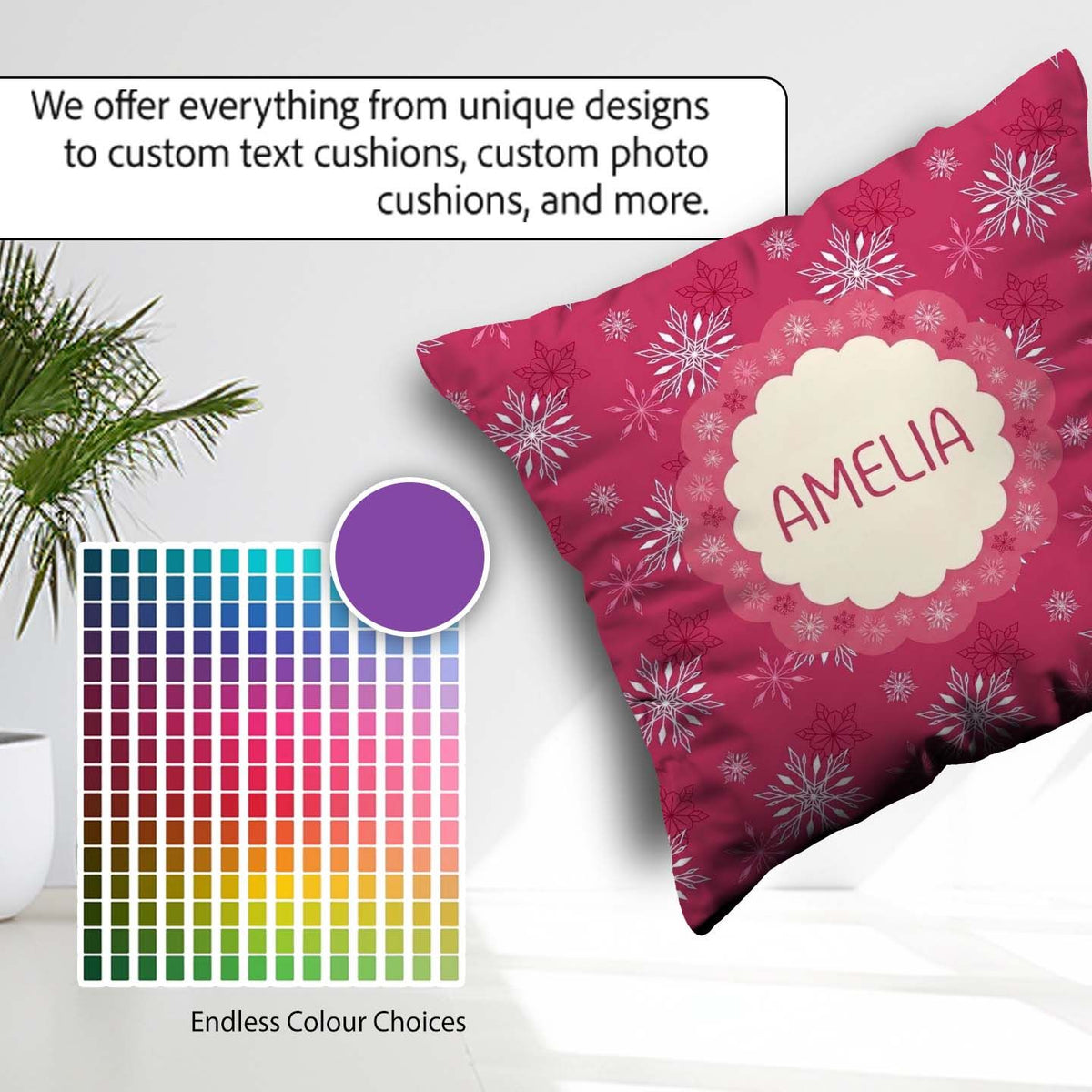 Custom Name Elegant Red Snowflake Winter Holiday Seamless Lovely Square Filled Cushion Throw Pillow Sofa Bed Home Decor Zip Washable UK Made