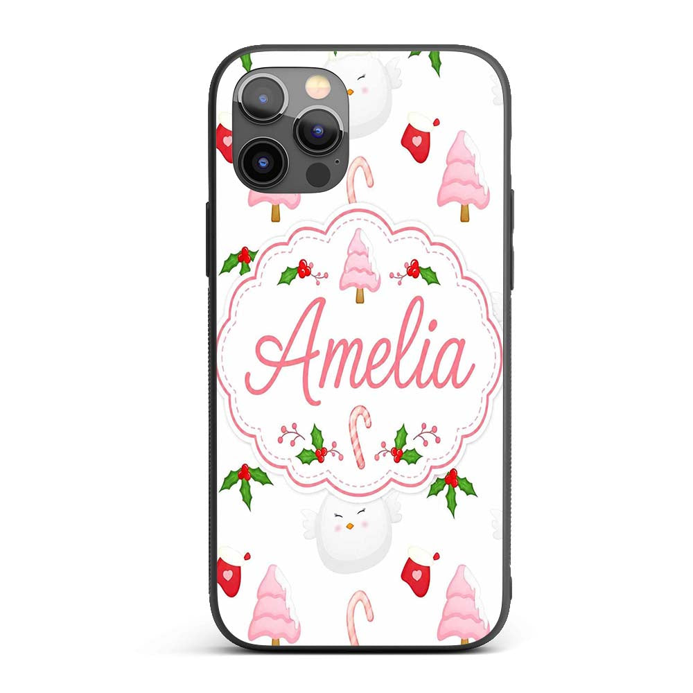 Cute Christmas Dove Holly Candy Cane Seamless Custom Name Protective Phone Case Mobile Cover Durable Everyday Smartphone Shock Resistant
