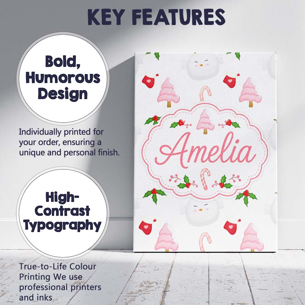 Personalised Name Cute Christmas Dove Holly Custom Bespoke Interior Contemporary Canvas Wall Art Print Decor Picture Ready to Hang