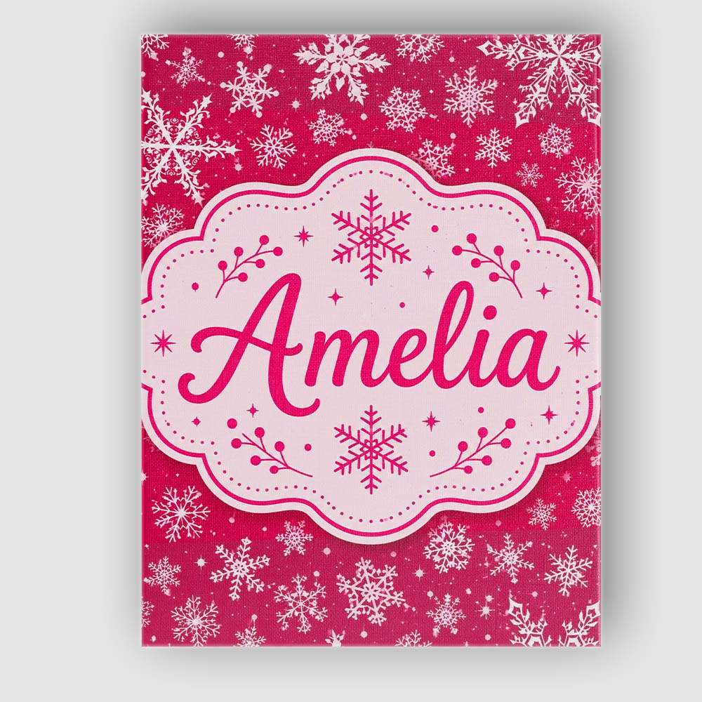 Personalised Name Elegant White Snowflake Custom Bespoke Decorative Contemporary Canvas Wall Art Print Decor Picture Ready to Hang