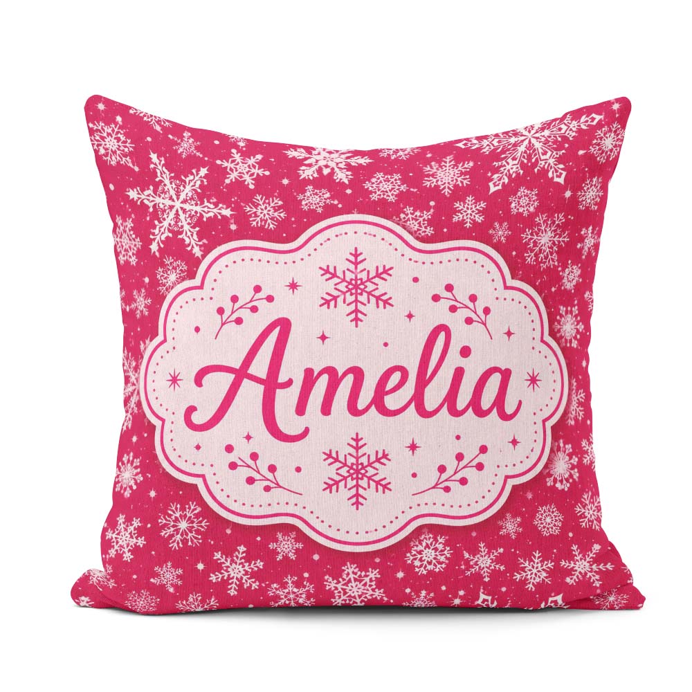 Custom Name Elegant White Red Background Winter Seamless Pattern Square Filled Cushion Throw Pillow Sofa Bed Home Decor Zip Washable UK Made