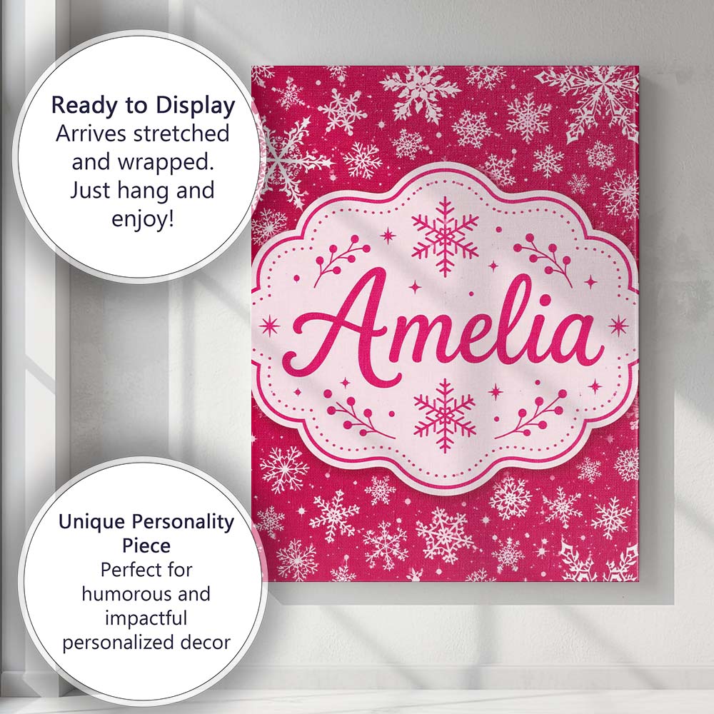 Personalised Name Elegant White Snowflake Custom Bespoke Decorative Contemporary Canvas Wall Art Print Decor Picture Ready to Hang