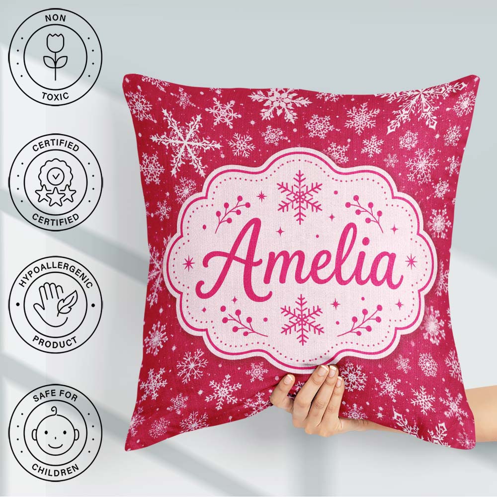 Custom Name Elegant White Red Background Winter Seamless Pattern Square Filled Cushion Throw Pillow Sofa Bed Home Decor Zip Washable UK Made
