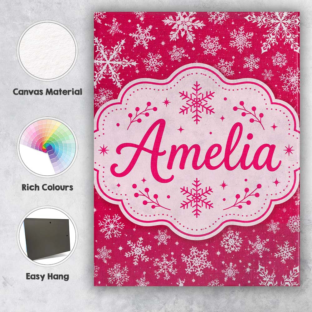 Personalised Name Elegant White Snowflake Custom Bespoke Decorative Contemporary Canvas Wall Art Print Decor Picture Ready to Hang