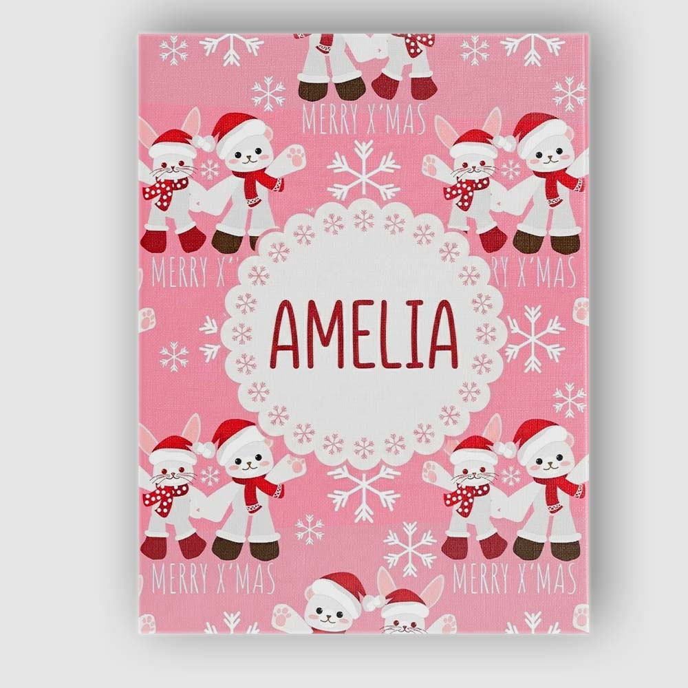Personalised Name Cute Bunny Bear Merry Custom Modern Room Accent Elegant Feature Canvas Wall Art Print Decor Picture Ready to Hang