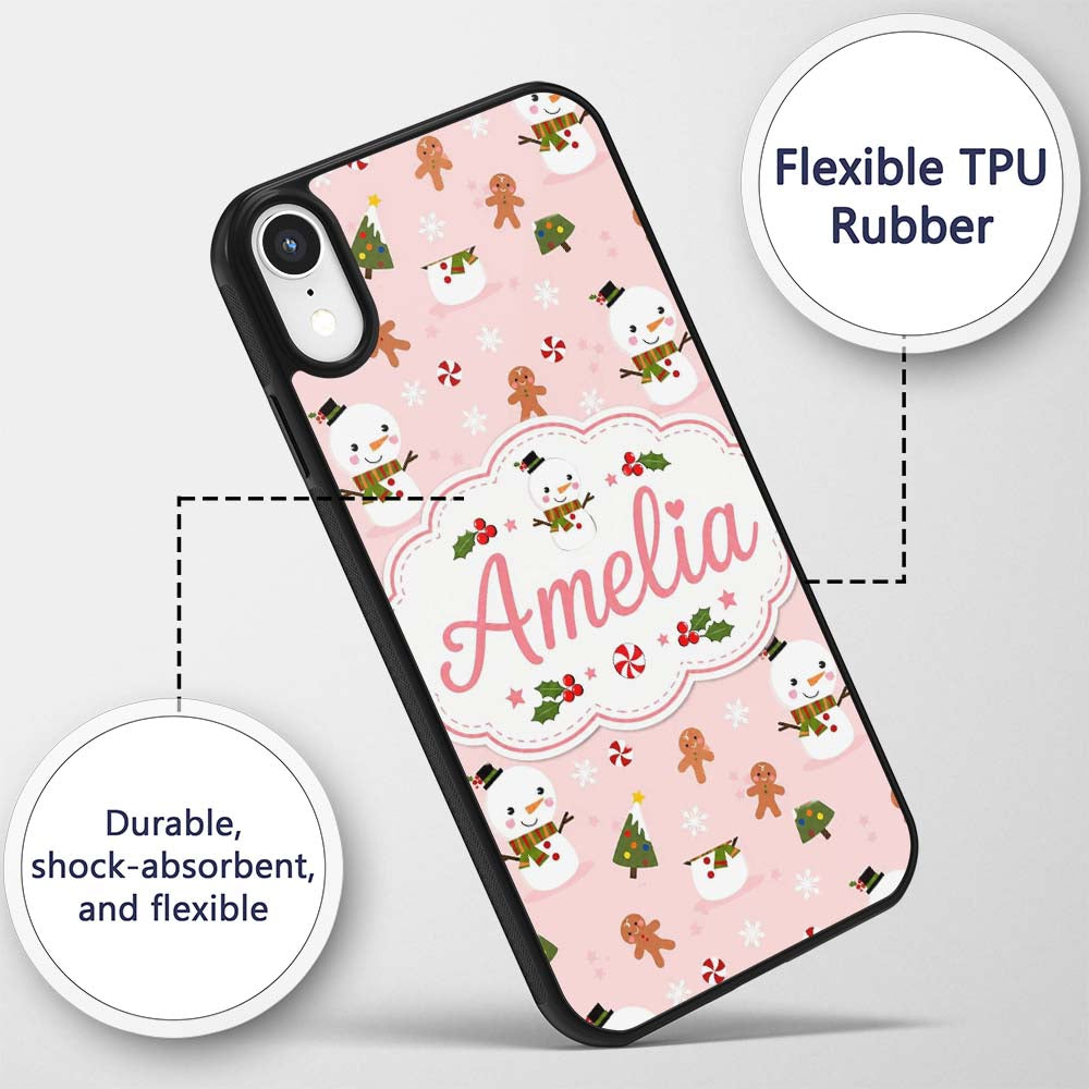 Cute Snowman Gingerbread Candy Winter Seamless Custom Name Protective Phone Case Mobile Cover Durable Everyday Smartphone Shock Resistant