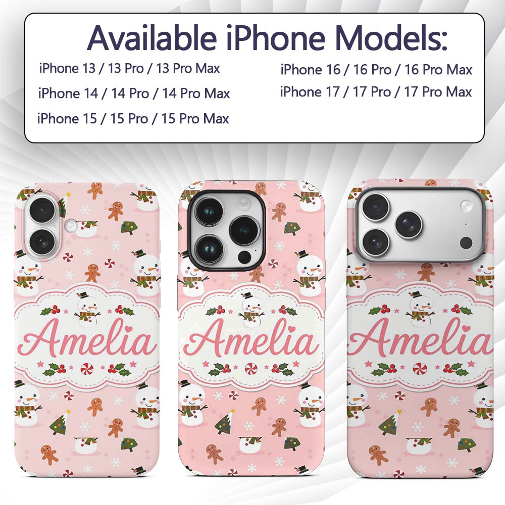 Cute Snowman Gingerbread Candy Winter Seamless Custom Name Protective Phone Case Mobile Cover Durable Everyday Smartphone Shock Resistant