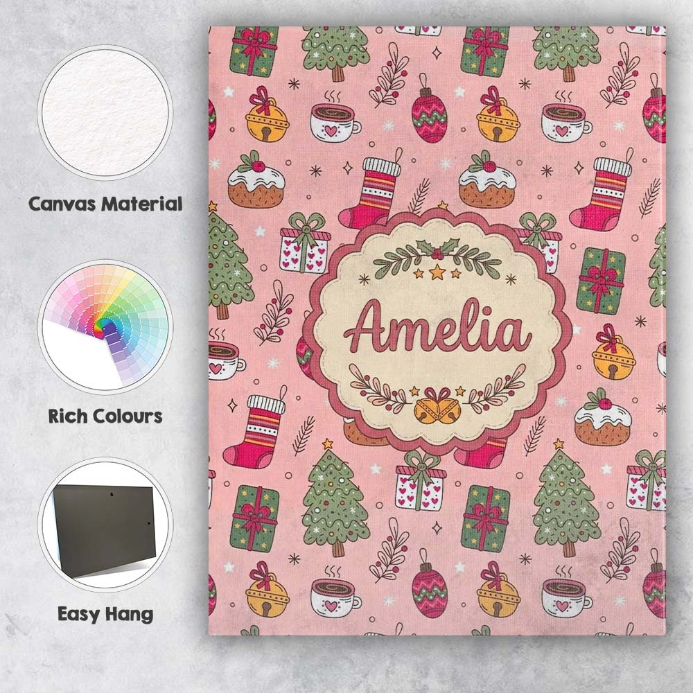 Personalised Name Festive Christmas Tree Custom Unique Gift Idea Elegant Feature Canvas Wall Art Print Decor Picture Ready to Hang