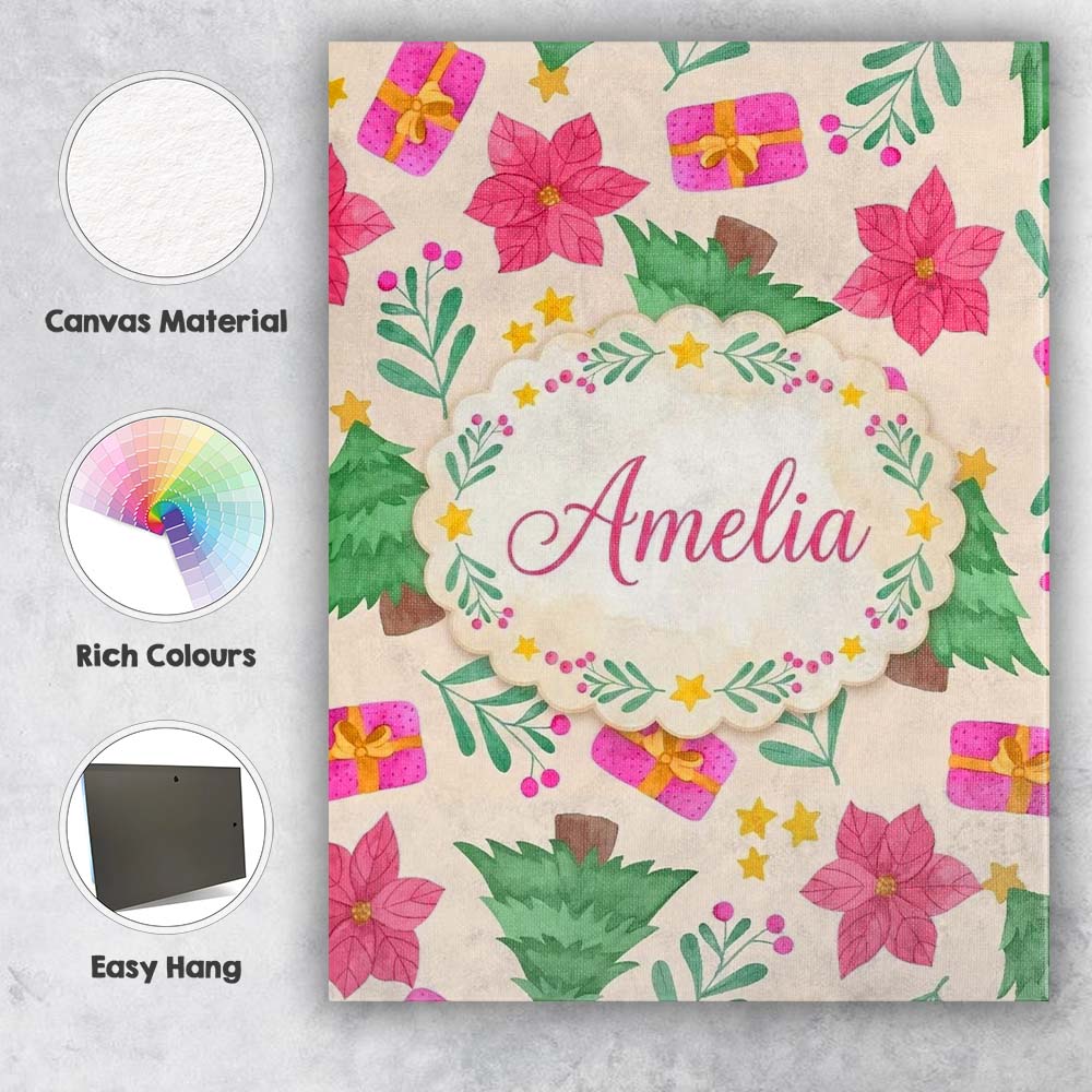 Personalised Name Watercolor Christmas Custom Modern Room Accent Elegant Feature Canvas Wall Art Print Decor Picture Ready to Hang