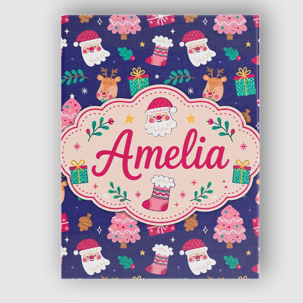 Personalised Name Cute Santa Reindeer Tree Custom Unique Gift Idea Elegant Feature Canvas Wall Art Print Decor Picture Ready to Hang