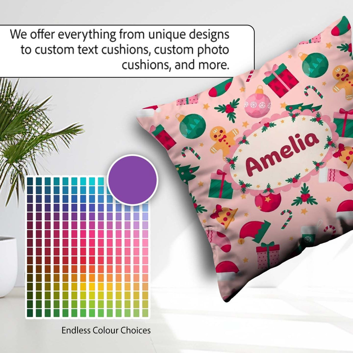 Custom Name Gingerbread Candy Cane Christmas Seamless Pattern Square Filled Cushion Throw Pillow Sofa Bed Home Decor Zip Washable UK Made