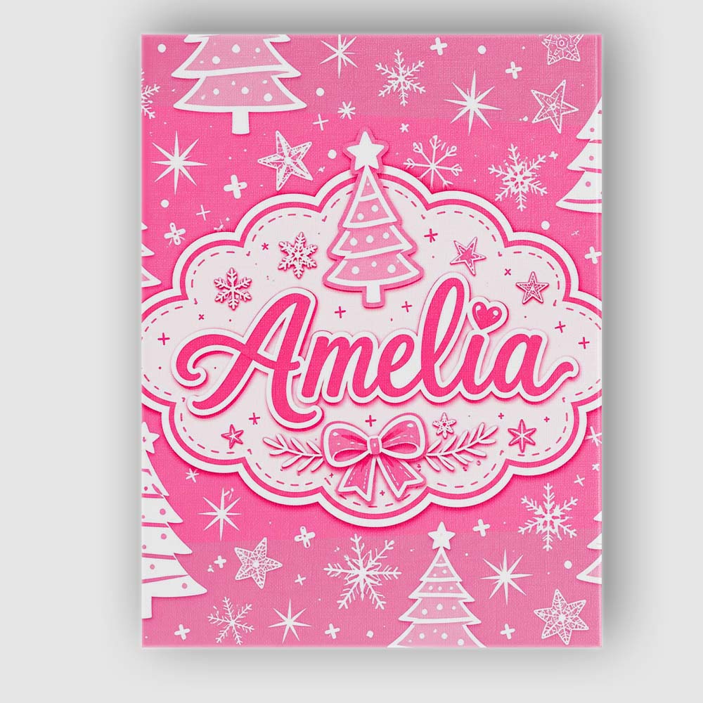 Personalised Name Pink Christmas Trees Custom Modern Room Accent Elegant Feature Canvas Wall Art Print Decor Picture Ready to Hang