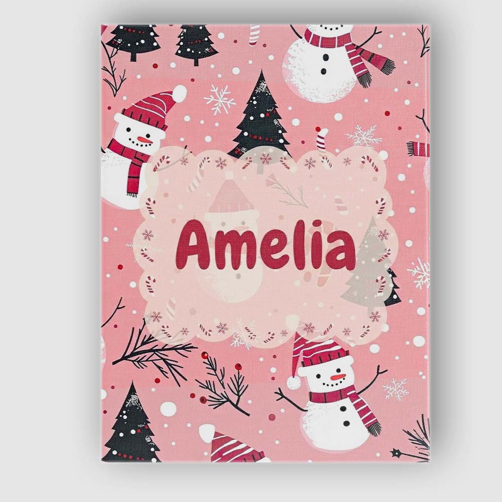 Personalised Name Cute Snowman Candy Cane Custom Unique Gift Idea Elegant Feature Canvas Wall Art Print Decor Picture Ready to Hang
