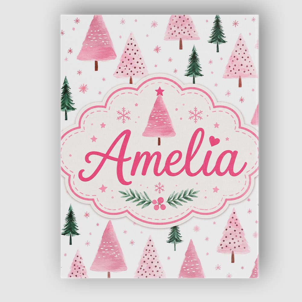 Personalised Name Watercolor Pink Green Custom Modern Room Accent Elegant Feature Canvas Wall Art Print Decor Picture Ready to Hang