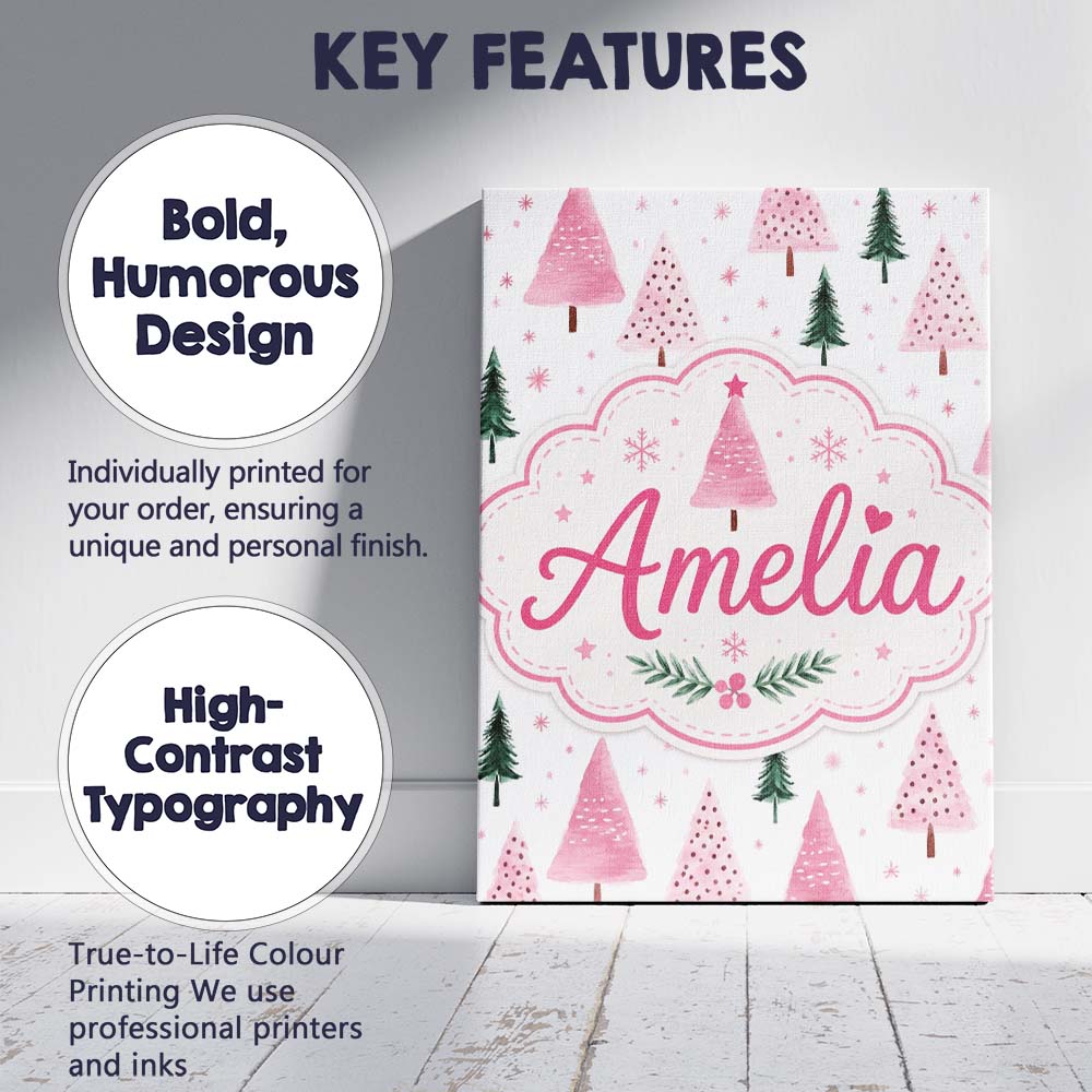 Personalised Name Watercolor Pink Green Custom Modern Room Accent Elegant Feature Canvas Wall Art Print Decor Picture Ready to Hang
