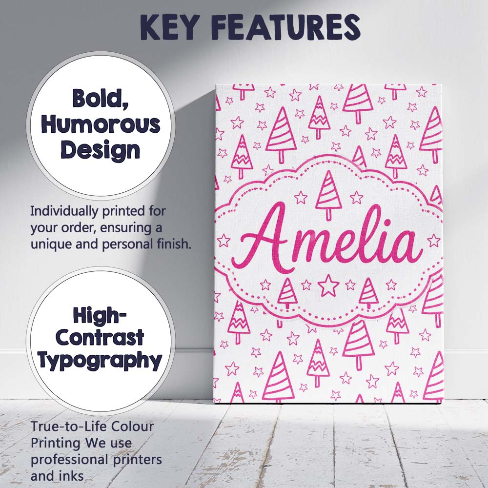 Personalised Name Minimal Pink Christmas Custom Unique Gift Idea Elegant Feature Canvas Wall Art Print Decor Picture Ready to Hang