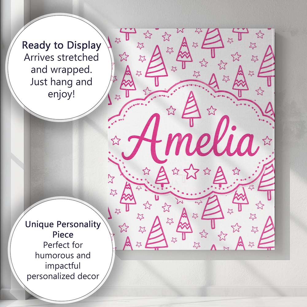 Personalised Name Minimal Pink Christmas Custom Unique Gift Idea Elegant Feature Canvas Wall Art Print Decor Picture Ready to Hang