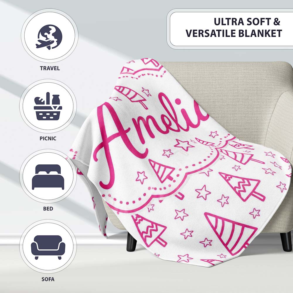 Minimal Pink Christmas Tree Star Seamless Pattern Cute Unique Gift Personalised Custom Name Super Soft Fleece Blanket Bed Sofa Throw