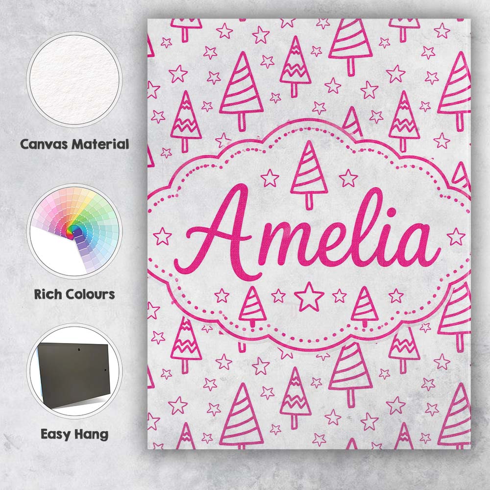 Personalised Name Minimal Pink Christmas Custom Unique Gift Idea Elegant Feature Canvas Wall Art Print Decor Picture Ready to Hang