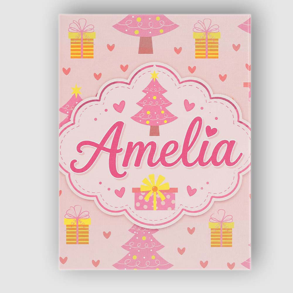 Personalised Name Cute Pink Christmas Tree Custom Unique Gift Idea Elegant Feature Canvas Wall Art Print Decor Picture Ready to Hang
