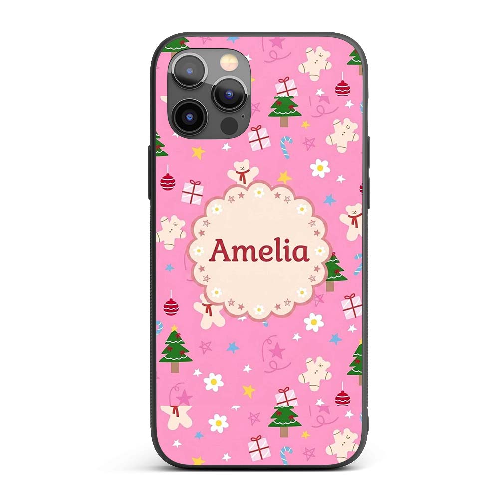 Cute Christmas Gingerbread Tree Printed Design Custom Name Protective Phone Case Mobile Cover Durable Everyday Smartphone Shock Resistant