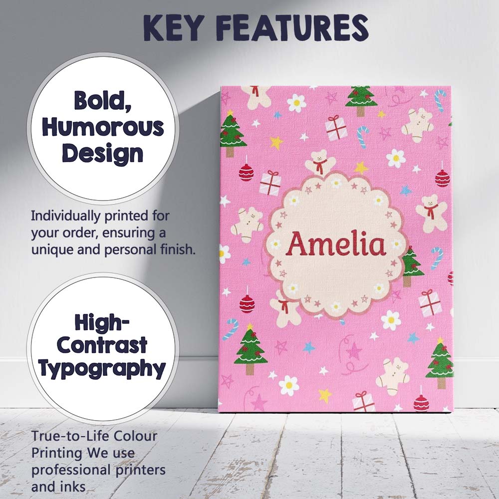 Personalised Name Cute Christmas Gingerbread Custom Bespoke Contemporary Display Canvas Wall Art Print Decor Picture Ready to Hang