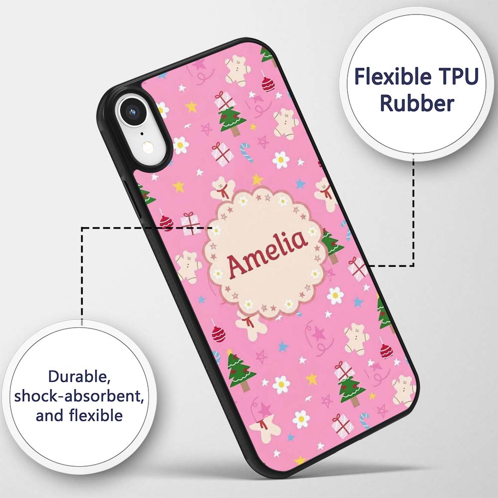 Cute Christmas Gingerbread Tree Printed Design Custom Name Protective Phone Case Mobile Cover Durable Everyday Smartphone Shock Resistant