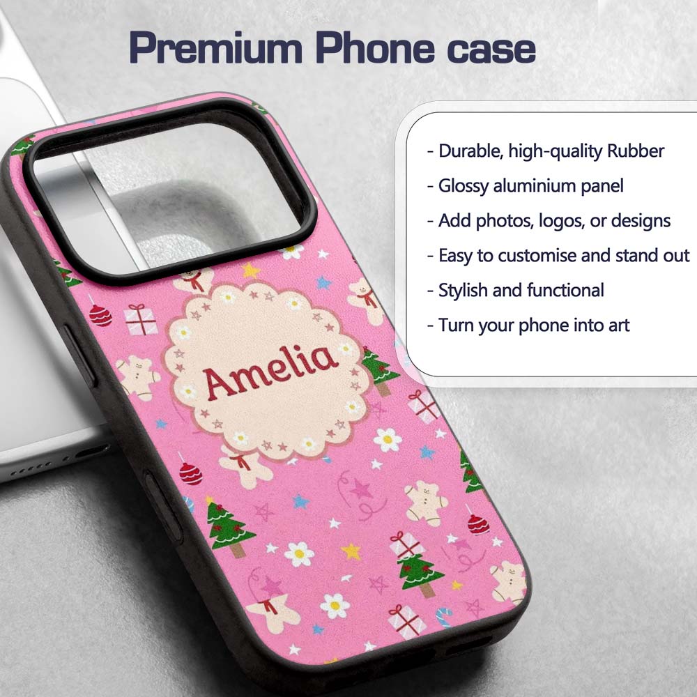 Cute Christmas Gingerbread Tree Printed Design Custom Name Protective Phone Case Mobile Cover Durable Everyday Smartphone Shock Resistant