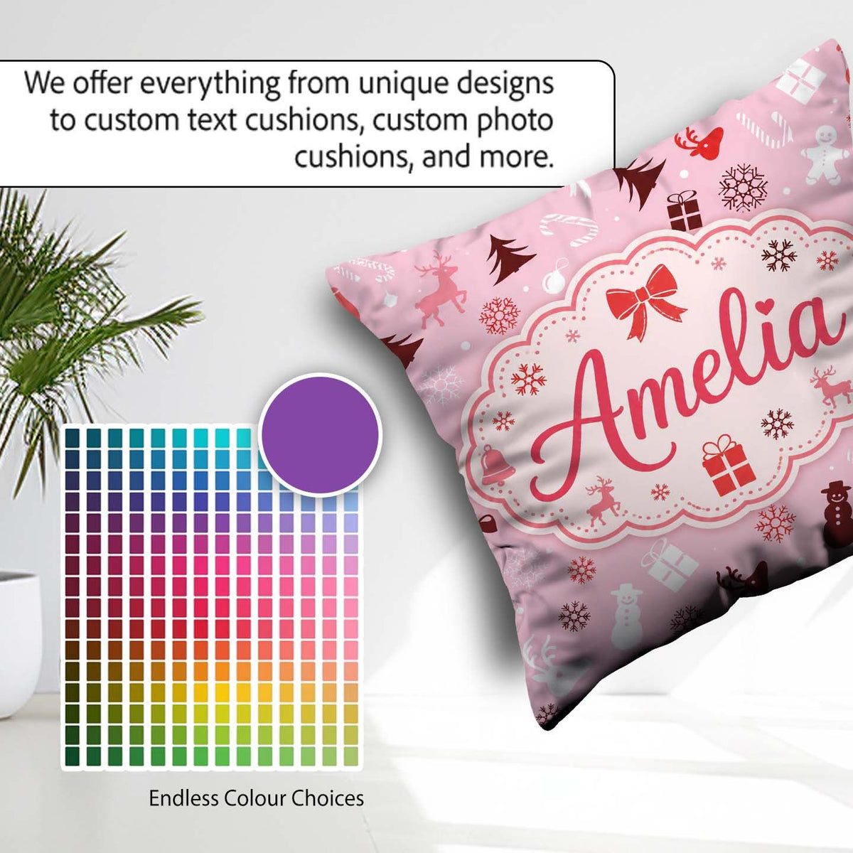 Custom Name Festive Red White Christmas Mixed Seamless Pattern Square Filled Cushion Throw Pillow Sofa Bed Home Decor Zip Washable UK Made