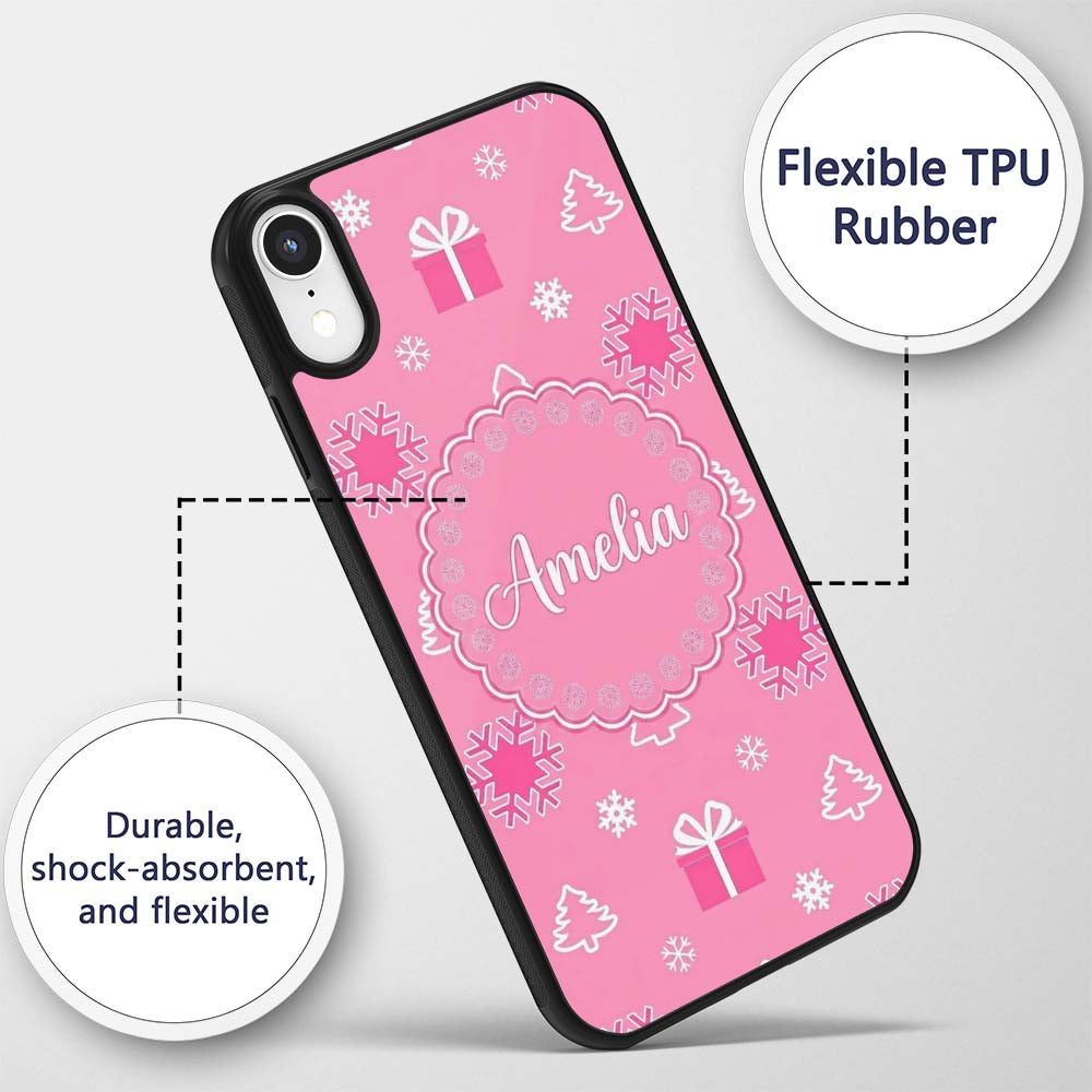 Simple Pink Snowflake Tree Gift Winter Seamless Custom Name Protective Phone Case Mobile Cover Durable Everyday Smartphone Shock Resistant