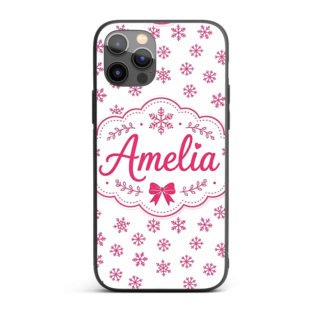 Minimal Pink Snowflake White Background Winter Custom Name Protective Phone Case Mobile Cover Durable Everyday Smartphone Shock Resistant