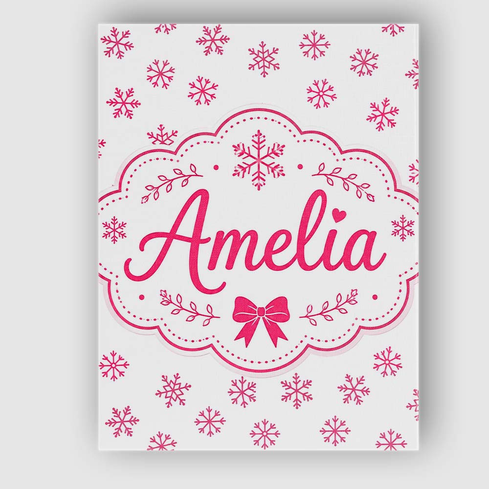Personalised Name Minimal Pink Snowflake Custom Unique Gift Idea Elegant Feature Canvas Wall Art Print Decor Picture Ready to Hang