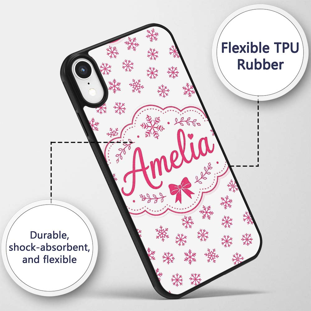 Minimal Pink Snowflake White Background Winter Custom Name Protective Phone Case Mobile Cover Durable Everyday Smartphone Shock Resistant
