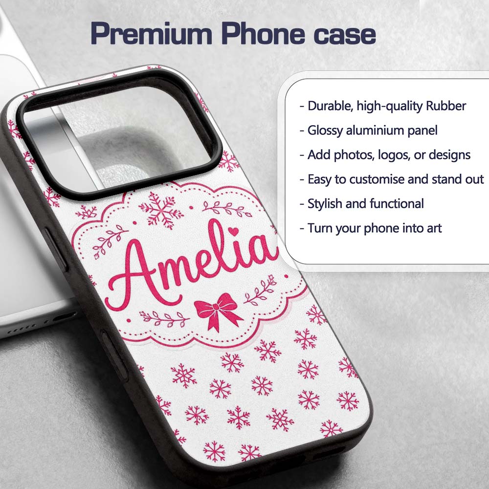 Minimal Pink Snowflake White Background Winter Custom Name Protective Phone Case Mobile Cover Durable Everyday Smartphone Shock Resistant