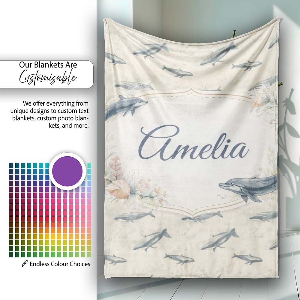 Vintage Whale Seamless Pattern Soft Beige Marine Animal Design Personalised Custom Name Super Soft Fleece Blanket Bed Sofa Throw