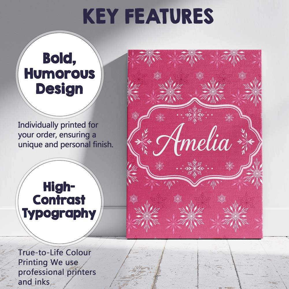 Personalised Name Elegant Red White Snowflake Custom Unique Gift Idea Modern Room Accent Canvas Wall Art Print Decor Picture Ready to Hang