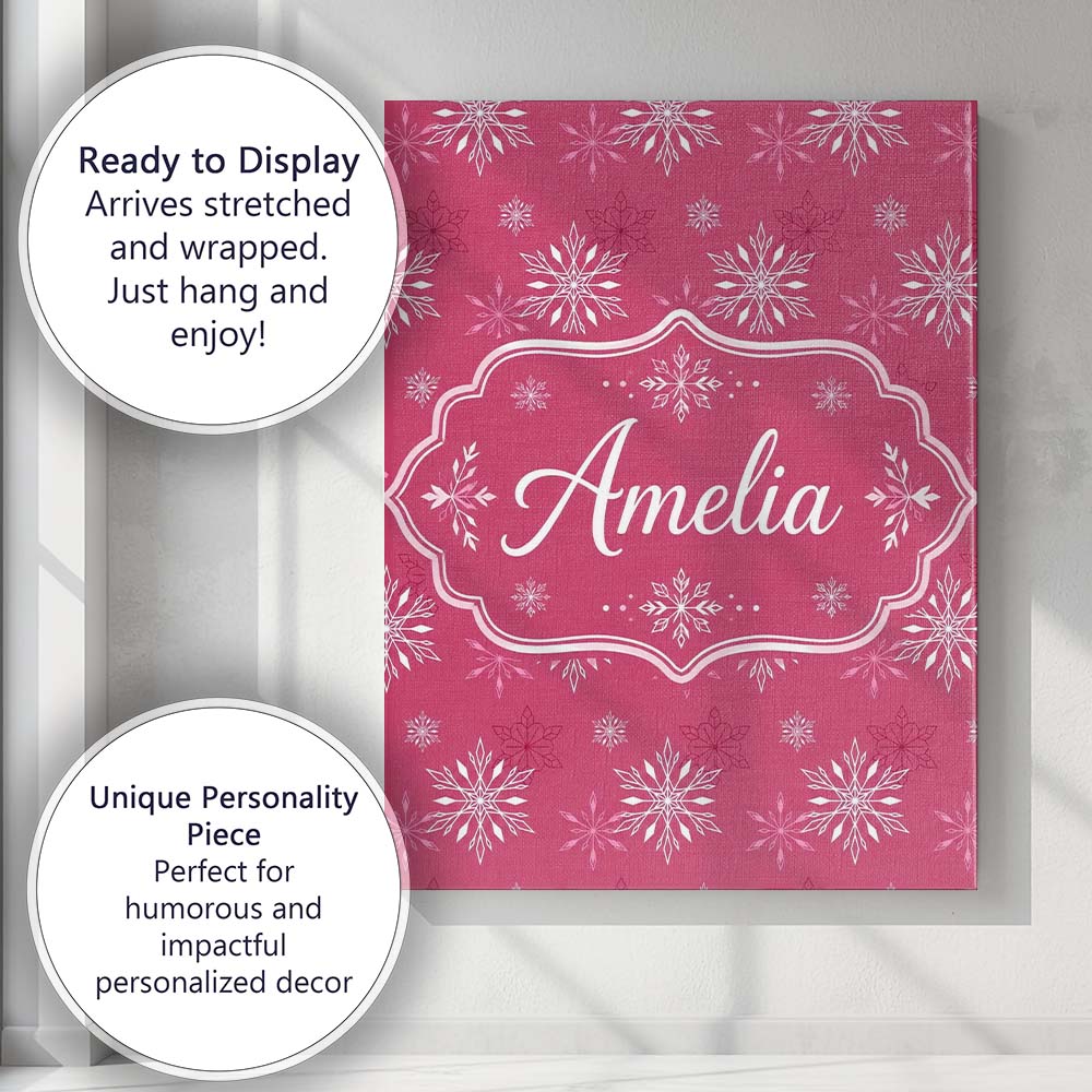 Personalised Name Elegant Red White Snowflake Custom Unique Gift Idea Modern Room Accent Canvas Wall Art Print Decor Picture Ready to Hang