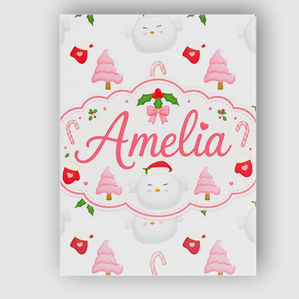Personalised Name Cute Winter Bird Santa Custom Unique Gift Idea Elegant Feature Canvas Wall Art Print Decor Picture Ready to Hang