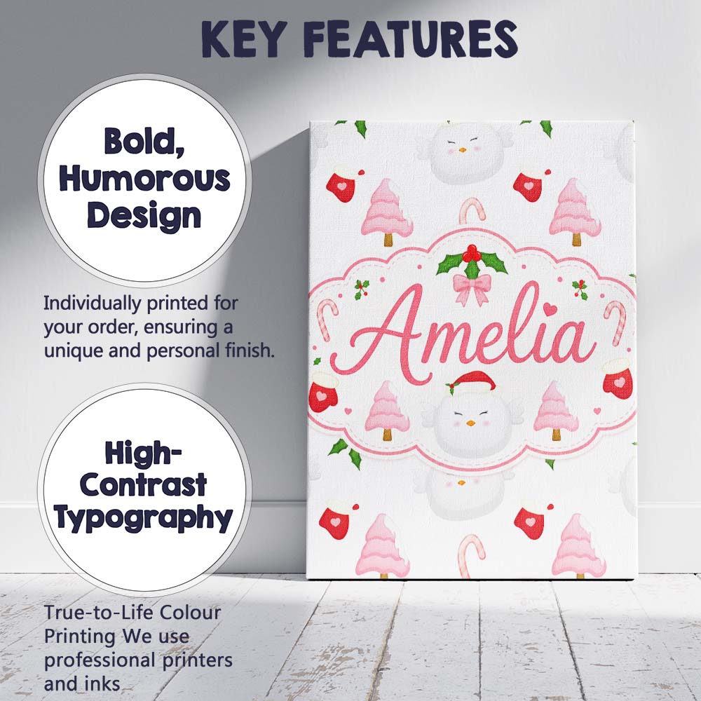 Personalised Name Cute Winter Bird Santa Custom Unique Gift Idea Elegant Feature Canvas Wall Art Print Decor Picture Ready to Hang