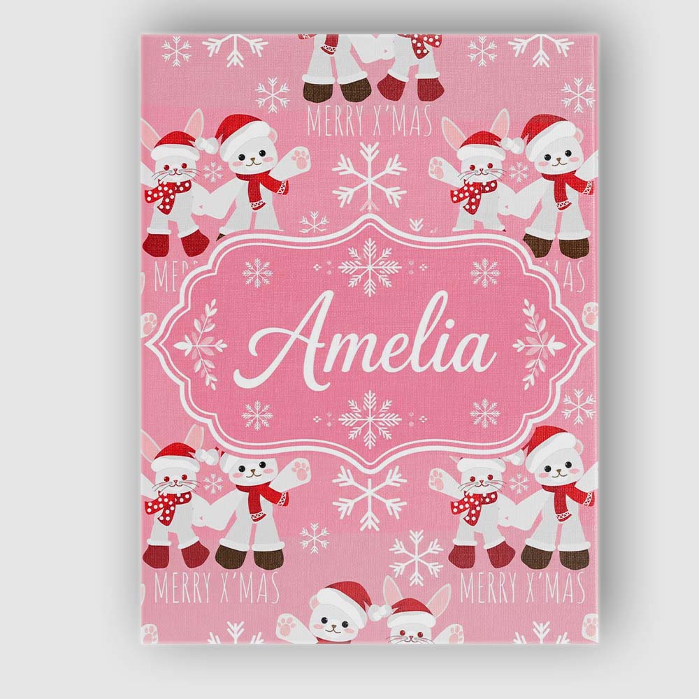 Personalised Name Cute Bunny Bear Merry Custom Modern Room Accent Elegant Feature Canvas Wall Art Print Decor Picture Ready to Hang