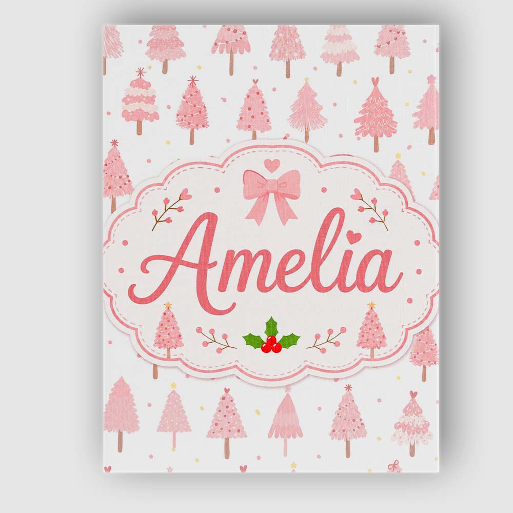 Personalised Name Soft Pink Christmas Tree Custom Unique Gift Idea Elegant Feature Canvas Wall Art Print Decor Picture Ready to Hang