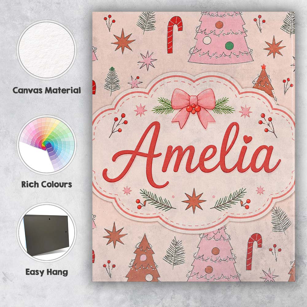 Personalised Name Scandinavian Christmas Custom Unique Gift Idea Elegant Feature Canvas Wall Art Print Decor Picture Ready to Hang