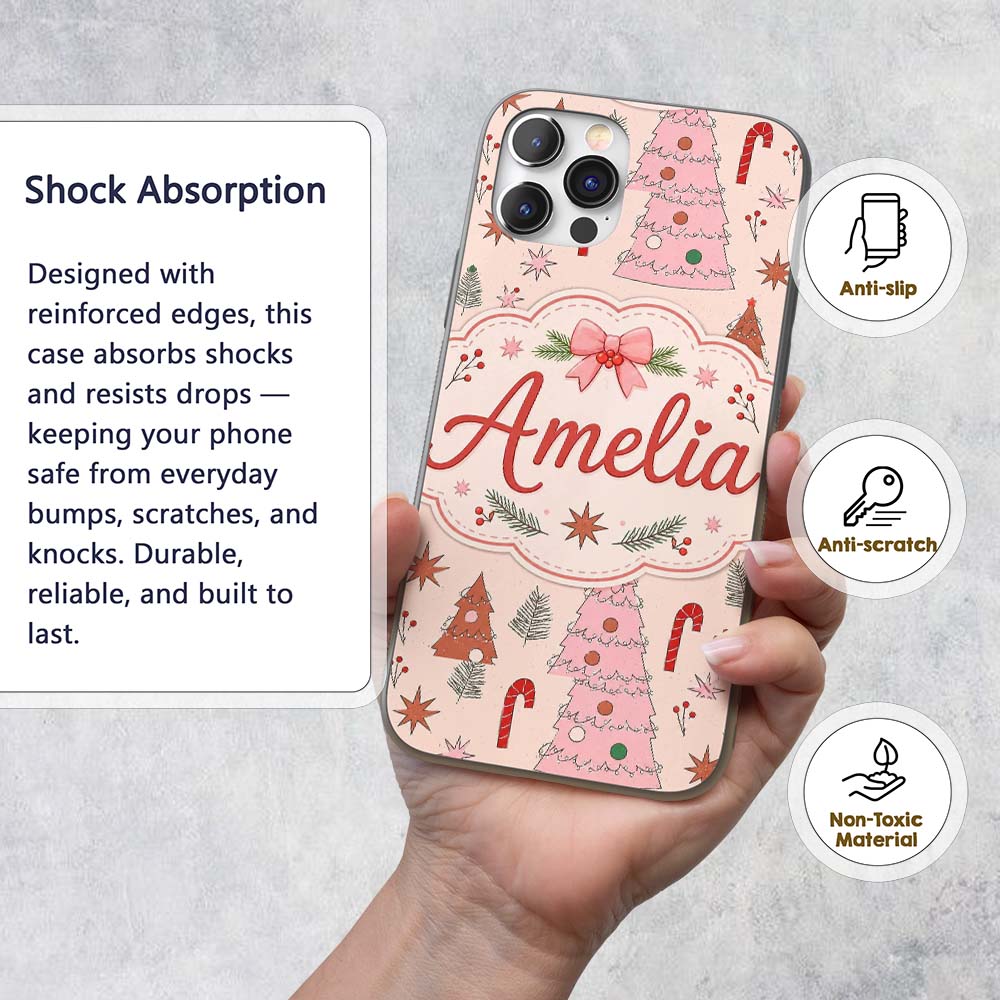 Scandinavian Christmas Tree Candy Printed Design Custom Name Protective Phone Case Mobile Cover Durable Everyday Smartphone Shock Resistant