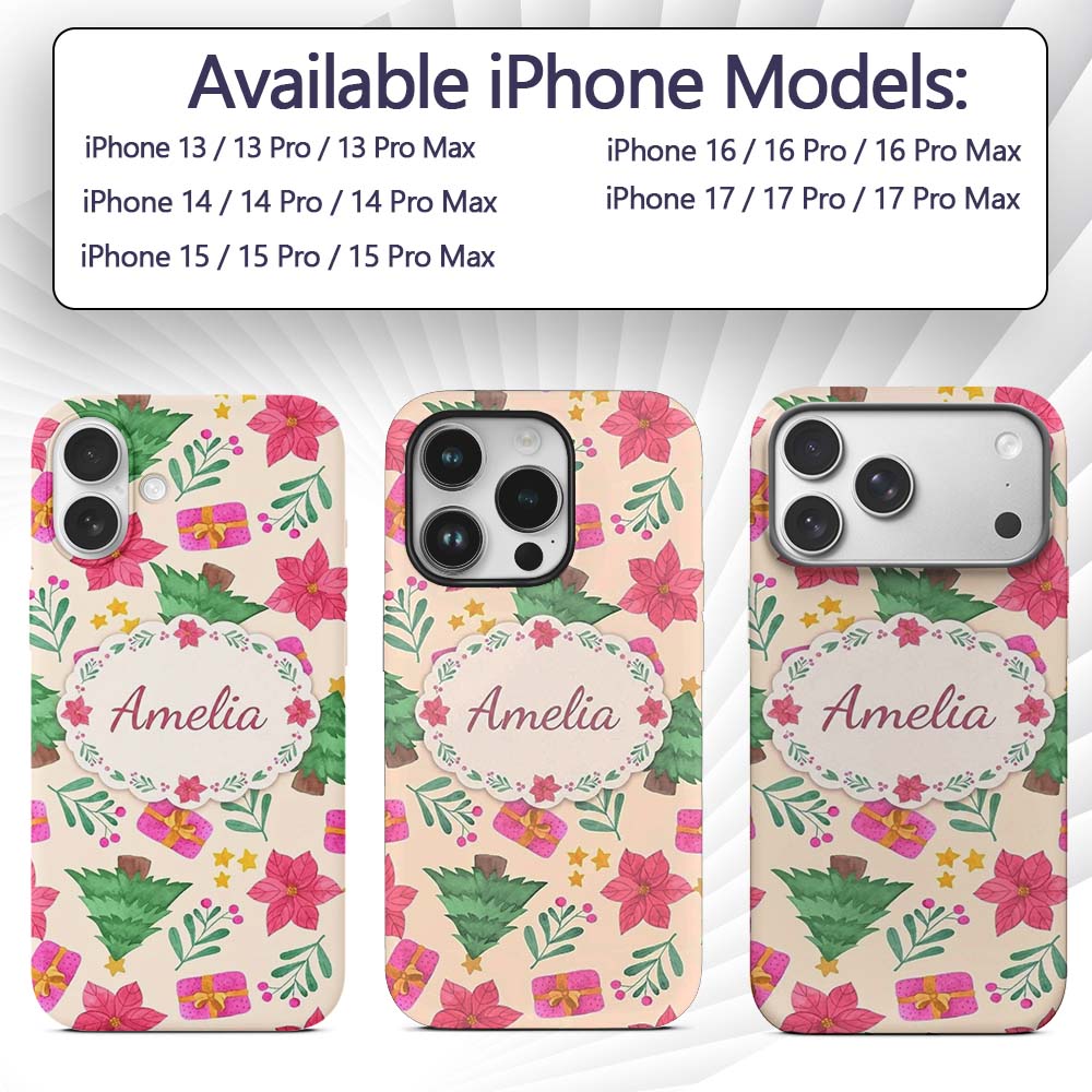 Watercolor Poinsettia Gift Decorative Design Custom Name Protective Phone Case Mobile Cover Durable Everyday Smartphone Shock Resistant
