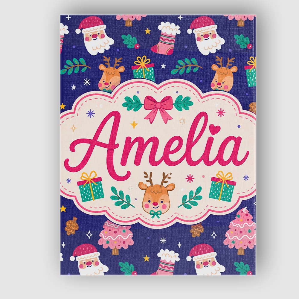 Personalised Name Cute Santa Reindeer Custom Unique Gift Idea Modern Room Accent Canvas Wall Art Print Decor Picture Ready to Hang