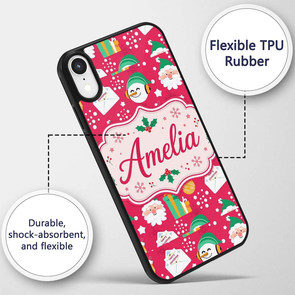 Cute Santa Snowman Christmas Letter Gift Seamless Custom Name Protective Phone Case Mobile Cover Durable Everyday Smartphone Shock Resistant