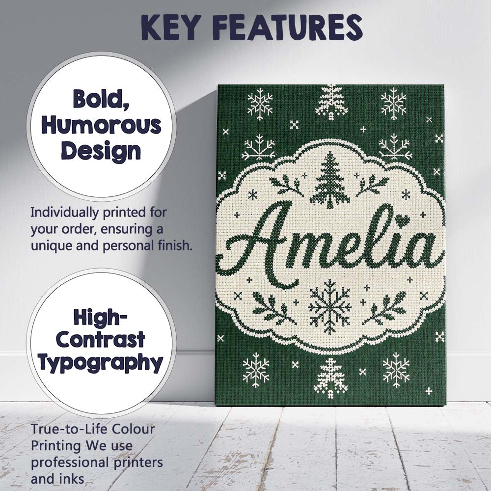 Personalised Name Knitted Style Snowflake Custom Unique Gift Idea Elegant Feature Canvas Wall Art Print Decor Picture Ready to Hang